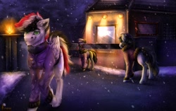 Size: 1480x931 | Tagged: source needed, safe, artist:raychelrage, oc, oc:damiyan, pegasus, pony, army, checkpoint, green eyes, snow, snowfall, white fur