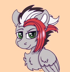 Size: 1752x1806 | Tagged: artist needed, source needed, safe, oc, oc only, oc:damiyan, pegasus, green eyes, orange background, simple background, solo, white fur