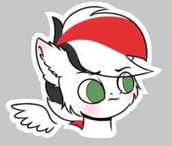 Size: 887x756 | Tagged: source needed, safe, artist:pollynia, oc, oc only, oc:damiyan, pegasus, blushing, chibi, gray background, green eyes, simple background, solo, white fur