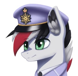 Size: 863x850 | Tagged: source needed, safe, artist:mrscroup, oc, oc only, oc:damiyan, pegasus, equestria at war mod, cap, general, green eyes, hat, simple background, solo, white background, white fur