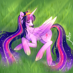 Size: 1000x1000 | Tagged: safe, artist:julieee3e, twilight sparkle, alicorn, pony, g4, crepuscular rays, female, folded wings, long mane, long tail, mare, older, older twilight, older twilight sparkle (alicorn), princess twilight 2.0, solo, tail, twilight sparkle (alicorn), wings