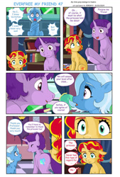 Size: 750x1111 | Tagged: safe, artist:jeremy3, sunset shimmer, trixie, oc, comic:everfree, comic:everfree my friend, g4, canterlot, comic, original character do not steal, school