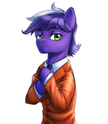 Size: 1240x1420 | Tagged: safe, artist:n0thingbutath0ught, oc, oc only, oc:proudy hooves, earth pony, pony, g4, clothes, earth pony oc, formal wear, looking at you, male, necktie, simple background, smiling, solo, stallion, tuxedo, white background