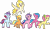 Size: 3280x1932 | Tagged: safe, artist:prixy05, applejack (g1), firefly, posey, posey bloom, sparkler (g1), surprise, twilight, earth pony, pegasus, pony, unicorn, g1, g5, my little pony: tell your tale, bow, diverse body types, female, g1 six, g1 to g5, generation leap, height difference, horn, mare, physique difference, simple background, tail, tail bow, transparent background, vector