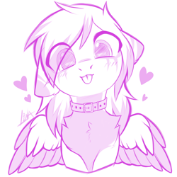Size: 3200x3200 | Tagged: safe, artist:lina, oc, oc only, oc:lunylin, pegasus, pony, :p, blushing, bust, chest fluff, choker, colored belly, commission, cute, ear fluff, ear markings, eye clipping through hair, facial markings, female, floating heart, floppy ears, heart, looking at you, mare, mlem, monochrome, partially open wings, pegasus oc, portrait, reverse countershading, silly, simple background, sketch, solo, tongue out, white background, wings, ych result, ych sketch, your character here