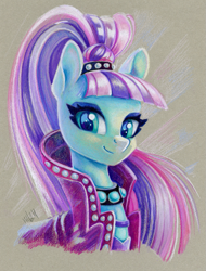 Size: 913x1200 | Tagged: safe, artist:maytee, coloratura, earth pony, pony, g4, beautiful, bust, clothes, countess coloratura, cute, female, mare, portrait, rarabetes, smiling, solo, traditional art