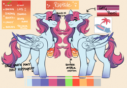 Size: 5600x3900 | Tagged: safe, artist:dejji_vuu, oc, oc only, oc:riptide, pegasus, pony, amputee, blind eye, chest fluff, colored wings, colored wingtips, ear fluff, female, floppy ears, folded wings, gradient legs, green eyes, leg fluff, lesbian pride flag, mare, pegasus oc, pride, pride flag, reference sheet, shoulder fluff, solo, two toned wings, wings