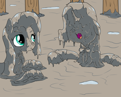 Size: 2000x1600 | Tagged: safe, artist:amateur-draw, fluttershy, rarity, g4, clothes, covered in mud, female, mare, mud, mud bath, mud pony, muddy, pleated skirt, rarity loves mud, sailor uniform, school uniform, skirt, uniform, wet and messy