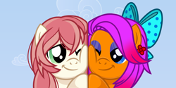 Size: 1100x550 | Tagged: safe, artist:jennieoo, oc, oc:claudia, oc:magni, pony, avatar, bow, commission, duo, emote, emotes, eyeshadow, happy, hoof to hoof, icon, makeup, matching icons, smiling, ych example, ych result, your character here