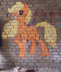 Size: 586x685 | Tagged: safe, artist:fiarel, applejack, earth pony, g4, blank flank, graffiti, hatless, missing accessory, solo, traditional art