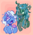 Size: 1205x1253 | Tagged: safe, artist:lichenbug, queen chrysalis, trixie, changeling, changeling queen, pony, unicorn, g4, ahoge, alternate design, alternate hairstyle, beanbrows, black coat, blue coat, blue mane, bust, carapace, changeling horn, chest fluff, chryxie, colored hooves, colored horn, colored sclera, colored tongue, duo, duo female, eyebrows, fangs, female, green eyes, green sclera, horn, lesbian, lidded eyes, long mane, looking at someone, mare, open mouth, open smile, passepartout, purple eyes, shipping, short mane, shoulder fluff, smiling, straight mane, teal mane, torn ear, trixalis, unicorn horn, wingding eyes