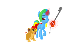 Size: 1920x1200 | Tagged: safe, artist:puzzlshield2, derpibooru exclusive, oc, oc:puzzle shield, alicorn, big cat, lion, pony, 3d, 3d render, alicorn oc, crossover, disney, horn, keyblade, kingdom hearts, kion, magic, magic aura, mmd, png, render, simple background, the lion guard, the lion king, transparent background, weapon, wings