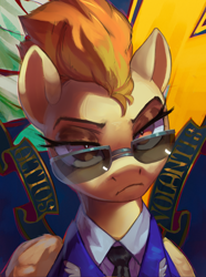 Size: 1560x2100 | Tagged: safe, artist:egil, spitfire, pegasus, pony, equestria at war mod, g4, angry, bust, clothes, female, intimidating, looking at you, mare, necktie, portrait, scowl, solo, spitfire's tie, sunglasses, uniform, wonderbolts dress uniform