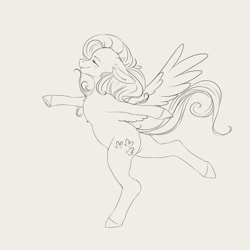 Size: 4000x4000 | Tagged: safe, artist:miokomata, fluttershy, pegasus, pony, g4, bipedal, chest fluff, cute, female, freckles, freckleshy, lineart, mare, monochrome, shyabetes, simple background, smiling, solo, spread wings, standing, standing on one leg, white background, wings