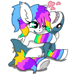 Size: 1024x1024 | Tagged: safe, artist:oddwarg, oc, oc only, bat pony, pony, shark, blåhaj, plushie, shark plushie, simple background, snuggling, solo, transparent background