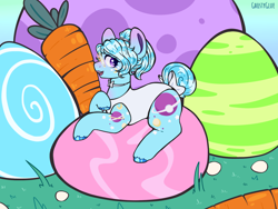 Size: 1400x1050 | Tagged: safe, artist:ghostyglue, night glider (g1), earth pony, pony, g1, bow, bowtie, carrot, clothes, commission, egg, female, food, glasses, leotard, lipstick, mare, markings, solo, tail, tail bow, ych result