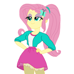 Size: 3046x3046 | Tagged: safe, artist:anythingpony, fluttershy, equestria girls, g4, clothes, female, high res, pink skirt, png, show accurate, simple background, skirt, solo, transparent background