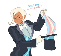 Size: 1505x1381 | Tagged: safe, artist:tulliok, trixie, human, the grand galloping 20s, g4, alternate universe, female, humanized, pride, pride flag, simple background, solo, trans day of visibility, trans female, trans trixie, transgender, transgender pride flag, white background