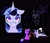 Size: 1140x985 | Tagged: safe, artist:partyponypower, twilight sparkle, pony, unicorn, eternal night au (janegumball), g4, alternate universe, black background, glasses, horn, nightmare twilight, nightmarified, self paradox, self ponidox, simple background, trio, unicorn twilight