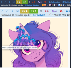 Size: 771x737 | Tagged: safe, artist:imalou, izzy moonbow, pony, unicorn, derpibooru, g5, spoiler:g5, april fools 2024, boop, cropped, cute, desktop ponies, female, horn, izzybetes, mare, meta, noseboop, pixel art, recursion, sprite