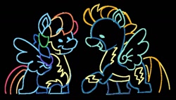 Size: 1337x757 | Tagged: safe, artist:partyponypower, lightning dust, rainbow dash, pegasus, pony, g4, alternate universe, black background, duo, male, simple background, stallion, trans male, trans rainbow dash, transgender