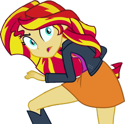 Size: 1156x1146 | Tagged: safe, artist:evilasio, edit, edited screencap, screencap, sunset shimmer, human, equestria girls, g4, my little pony equestria girls, arms, background removed, boots, breasts, bust, clothes, eyebrows, female, leather jacket, legs, long hair, looking at you, looking back, looking back at you, not a vector, open mouth, raised eyebrow, simple background, skirt, solo, teenager, top, transparent background, turned head