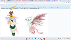 Size: 1366x768 | Tagged: safe, artist:phoenixacezero, fluttershy, gilda, griffon, pegasus, pony, derpibooru, g4, desktop ponies, digital art, female, flutterpunk, gildashy, juxtaposition, lesbian, mare, meta, pixel art, punk, screenshots, shipping, sprite