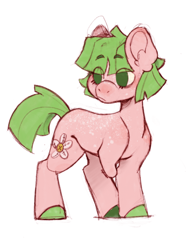 Size: 1318x1776 | Tagged: safe, artist:shyhandart, oc, oc only, oc:sweet pea, earth pony, pony, adopted offspring, colored hooves, eye clipping through hair, eyebrows, eyebrows visible through hair, female, filly, foal, missing limb, parent:big macintosh, parent:fluttershy, parents:fluttermac, simple background, solo, turned head, white background