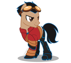 Size: 1543x1362 | Tagged: safe, artist:muhammad yunus, earth pony, pony, base used, clothes, crossover, generator rex, gloves, goggles, goggles on head, jacket, pants, ponified, rex salazar, shirt, shoes, simple background, solo, t-shirt, transparent background