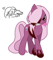 Size: 1280x1448 | Tagged: safe, artist:bonedustz, earth pony, pony, slaughter horse 2, blood, blood on face, bloody hooves, bloody knife, censored, eyelashes, female, hair over one eye, knife, long mane, long tail, mare, mouth hold, narrowed eyes, pink coat, pink mane, pink tail, pinkarella, red eyes, serial killer, simple background, sketch, solo, tail, transparent background, two toned tail, wingding eyes