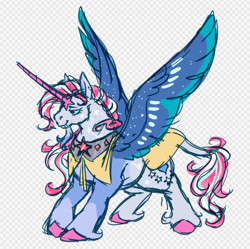 Size: 1021x1015 | Tagged: safe, artist:devilbunzz, star catcher, alicorn, pony, g3, alpha channel, alternate color palette, alternate cutie mark, alternate design, alternate hair color, alternate tail color, alternate tailstyle, alternate universe, beard, blue eyes, blue sclera, cape, catchercorn, chin fluff, clothes, coat markings, colored hooves, colored horn, colored pinnae, colored sketch, colored teeth, colored wings, colored wingtips, curly mane, curly tail, eyelashes, facial hair, facial markings, fangs, female, fetlock tuft, gray coat, horn, leonine tail, lidded eyes, long horn, long mane, long tail, mare, multicolored mane, multicolored tail, peytral, profile, race swap, sketch, smiling, solo, sparkly wings, spread wings, star (coat marking), tail, two toned wings, unicorn beard, unicorn horn, wide stance, wingding eyes, wings