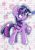 Size: 1448x2048 | Tagged: safe, artist:greyofurnama, twilight sparkle, alicorn, pony, g4, abstract background, boop, chest fluff, emanata, eye clipping through hair, female, folded wings, horn, lined paper, mare, pencil, raised hoof, solo, standing, tail, twilight sparkle (alicorn), watermark, wings