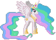 Size: 192x140 | Tagged: safe, princess celestia, alicorn, pony, g4, animated, april fools 2024, concave belly, crown, ethereal mane, ethereal tail, gif, hoof shoes, jewelry, long mane, long tail, palindrome get, peytral, pixel art, princess shoes, regalia, simple background, slender, solo, spread wings, standing, tail, tall, thin, transparent background, wings