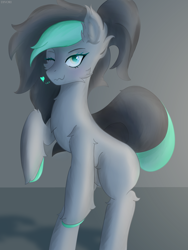Size: 2400x3200 | Tagged: safe, artist:divori, oc, oc only, oc:opal stone, earth pony, pony, blinking, chest fluff, ear fluff, female, fluffy, glowing, glowing eyes, high res, mare, missing cutie mark, simple background, smiling