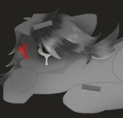 Size: 792x764 | Tagged: safe, artist:ririotz, oc, oc only, pony, black background, crying, gray coat, grayscale, monochrome, sad, simple background, solo