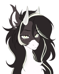 Size: 1824x2276 | Tagged: safe, artist:ruru_01, oc, oc only, earth pony, pony, chest fluff, ear fluff, horns, long hair, long mane, looking at you, simple background, solo, white background