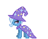 Size: 158x130 | Tagged: safe, trixie, pony, unicorn, g4, animated, april fools 2024, bipedal, cape, clothes, female, gif, hat, horn, mare, simple background, solo, transparent background, trixie's cape, trixie's hat
