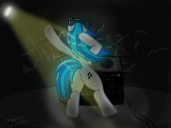 Size: 800x600 | Tagged: safe, artist:omarianvolcae, dj pon-3, vinyl scratch, pony, unicorn, g4, bipedal, butt, crowd, female, headphones, horn, mare, plot, standing, standing on two hooves, turntable