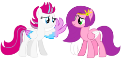 Size: 8000x3968 | Tagged: safe, artist:laszlvfx, artist:magicalbases, edit, pipp petals, zipp storm, pegasus, pony, g4, g5, base used, colored wings, cute, duo, duo female, female, folded wings, g4 to g5, generation leap, grin, headdress, looking at each other, looking at someone, mare, multicolored wings, siblings, simple background, sisters, smiling, smiling at each other, spread wings, transparent background, wings