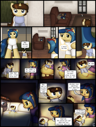 Size: 1750x2333 | Tagged: safe, artist:99999999000, oc, oc only, oc:mar baolin, oc:mar ker, oc:shadow spirits, oc:su wendi, pegasus, pony, unicorn, comic:grow with children, colt, comic, couch, father and child, father and daughter, father and son, female, foal, horn, male, mother and child, mother and daughter, mother and son, sad, son