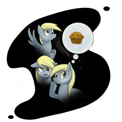 Size: 1000x1000 | Tagged: safe, artist:pumadriftcat, derpy hooves, pegasus, pony, g4, female, food, mare, muffin, simple background, thought bubble, transparent background