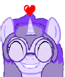 Size: 265x315 | Tagged: safe, artist:mellow91, edit, oc, oc only, oc:glass sight, unicorn, april fools 2024, cute, female, grin, heart, horn, icon, lowres, ocbetes, pixel art, pixel heart, pixelated, simple background, smiling, solo, transparent background