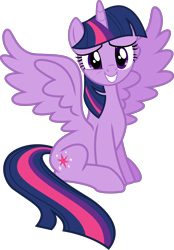 Size: 2048x2948 | Tagged: safe, artist:jp, derpibooru exclusive, twilight sparkle, alicorn, pony, amending fences, g4, season 5, .svg available, cute, female, grin, looking at you, nervous, simple background, sitting, smiling, solo, spread wings, svg, transparent background, twiabetes, twilight sparkle (alicorn), vector, wings
