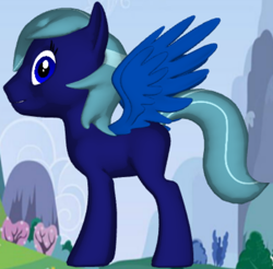 Size: 584x575 | Tagged: safe, oc, oc only, oc:midnight space, pegasus, 3d pony creator, large wings, male, side view, solo, stallion, striped tail, tail, wings