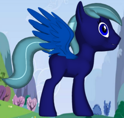 Size: 614x581 | Tagged: safe, oc, oc only, oc:midnight space, pegasus, 3d pony creator, large wings, male, side view, solo, stallion, striped tail, tail, wings