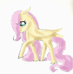 Size: 1761x1785 | Tagged: safe, artist:midnightmoon1986, fluttershy, pegasus, pony, g4, female, filly, filly fluttershy, foal, folded wings, lanky, looking at you, raised hoof, simple background, skinny, solo, tall, thin, unshorn fetlocks, white background, wings, younger