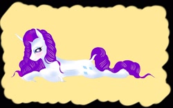 Size: 1966x1225 | Tagged: safe, artist:midnightmoon1986, rarity, pony, unicorn, g4, blushing, female, horn, lidded eyes, looking at you, lying down, mare, prone, smiling, solo, tail, unshorn fetlocks