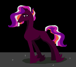 Size: 657x575 | Tagged: safe, artist:saby, oc, oc only, oc:dreamboat, oc:prince dreamboat, earth pony, pony, earth pony oc, lineless, male, male oc, ms paint, multicolored hair, offspring, pixel-crisp art, red coat, skinny, solo, sparkles, sparkly eyes, standing, striped mane, tall, thin, wingding eyes