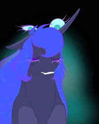 Size: 1584x1985 | Tagged: safe, artist:midnightmoon1986, nightmare moon, princess luna, alicorn, pony, g4, ashamed, bags under eyes, duo, duo female, eyes closed, female, floppy ears, horn, mare, slit pupils