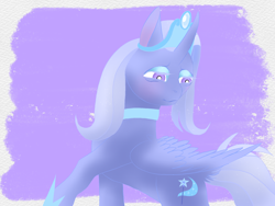 Size: 2048x1536 | Tagged: safe, artist:midnightmoon1986, trixie, alicorn, pony, g4, alicornified, female, hoof shoes, jewelry, lidded eyes, mare, princess of humility, princess shoes, race swap, raised hoof, solo, tail, tiara, trixiecorn